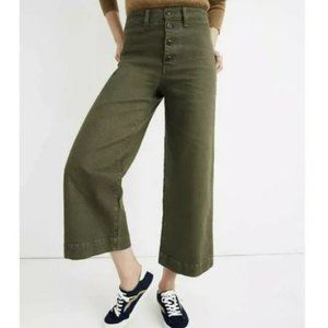 Madewell Emmett Wide-Leg Crop Pants Exposed Button-Front Edition Green 27